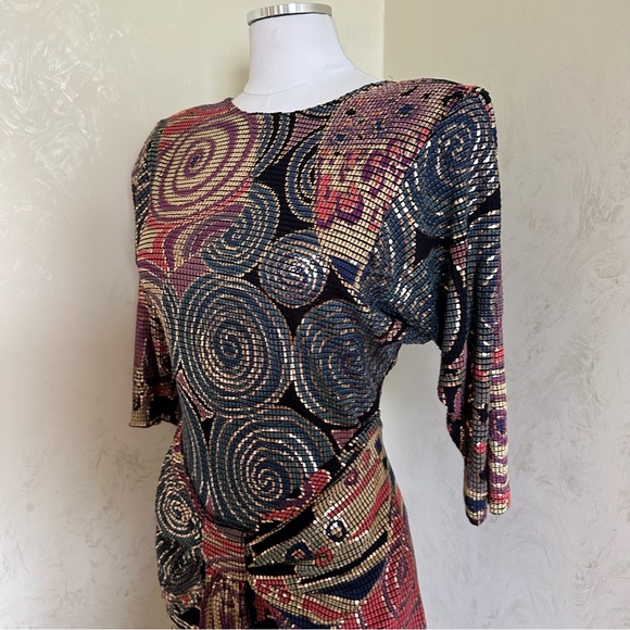 Cache Vintage XS/Small Petite 80-90s Geometric Dolman Sleeve Party Dress - Picture 8 of 16